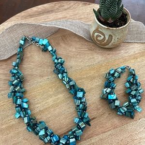 Teal Shell Necklace & Bracelet Set